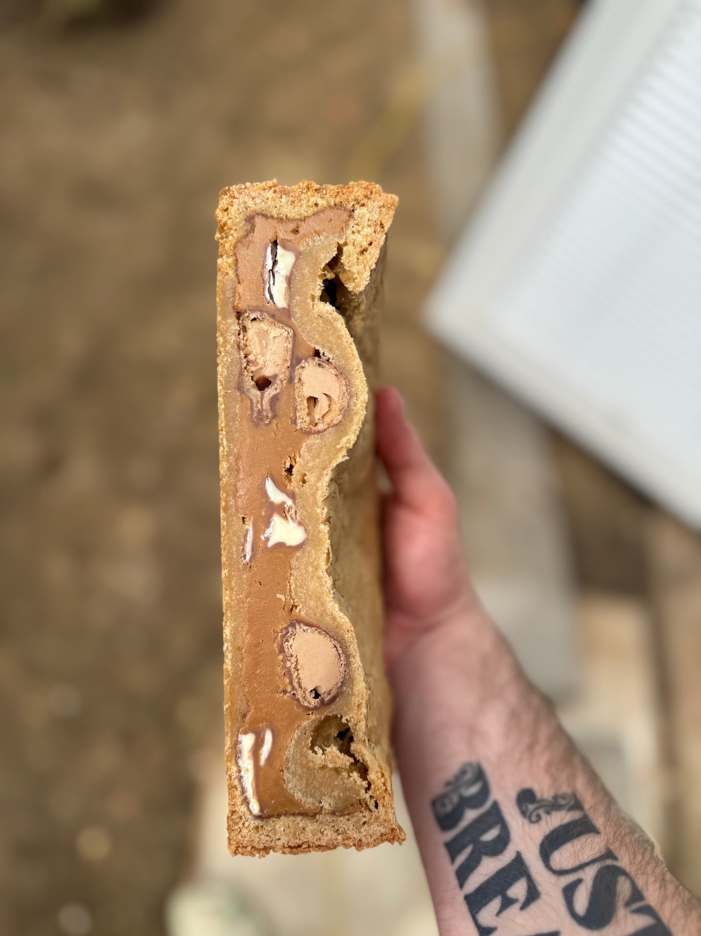 4 slices (half a) Biscoff kinder bueno cookie pie