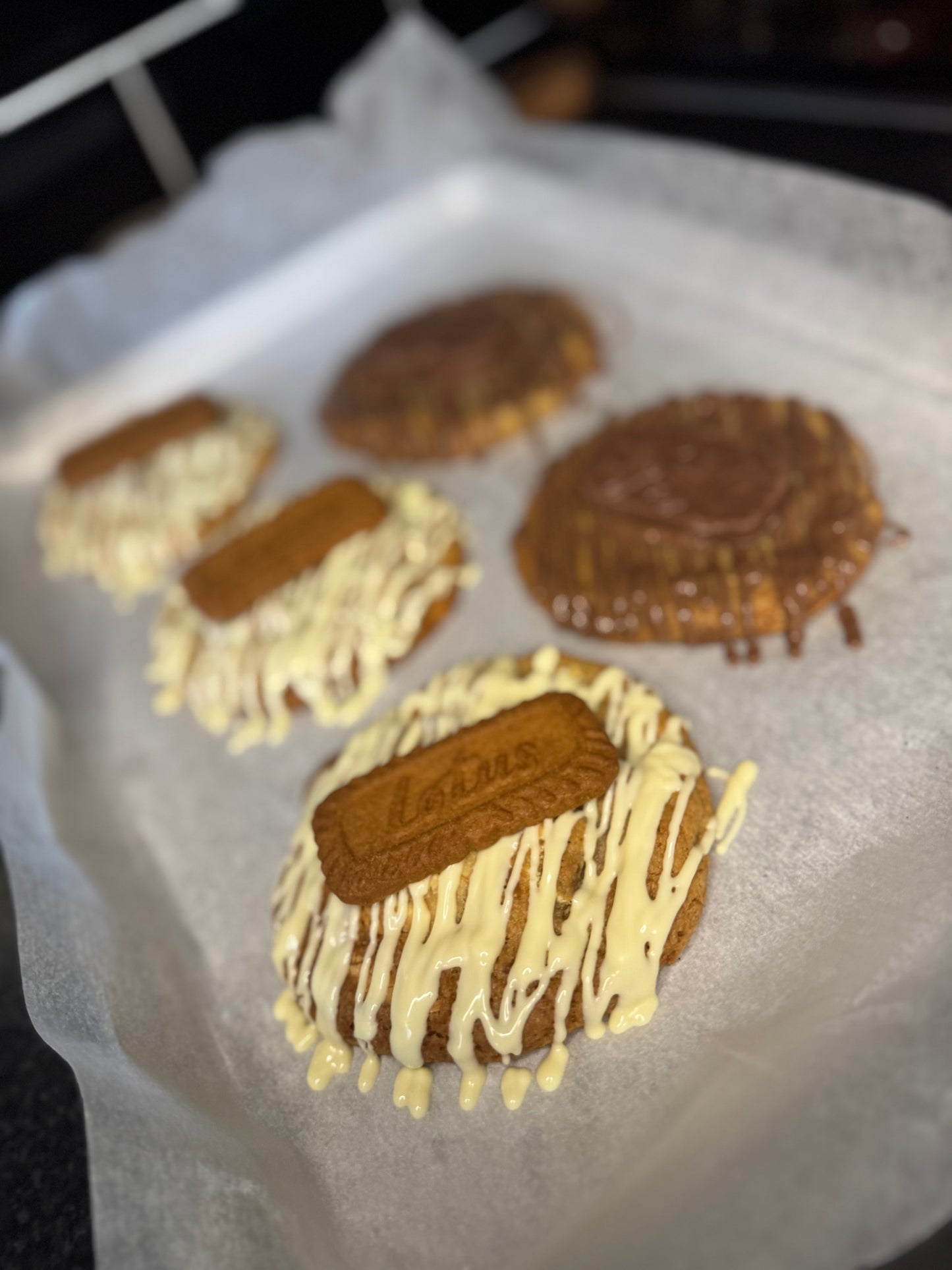 White choc Biscoff cookie